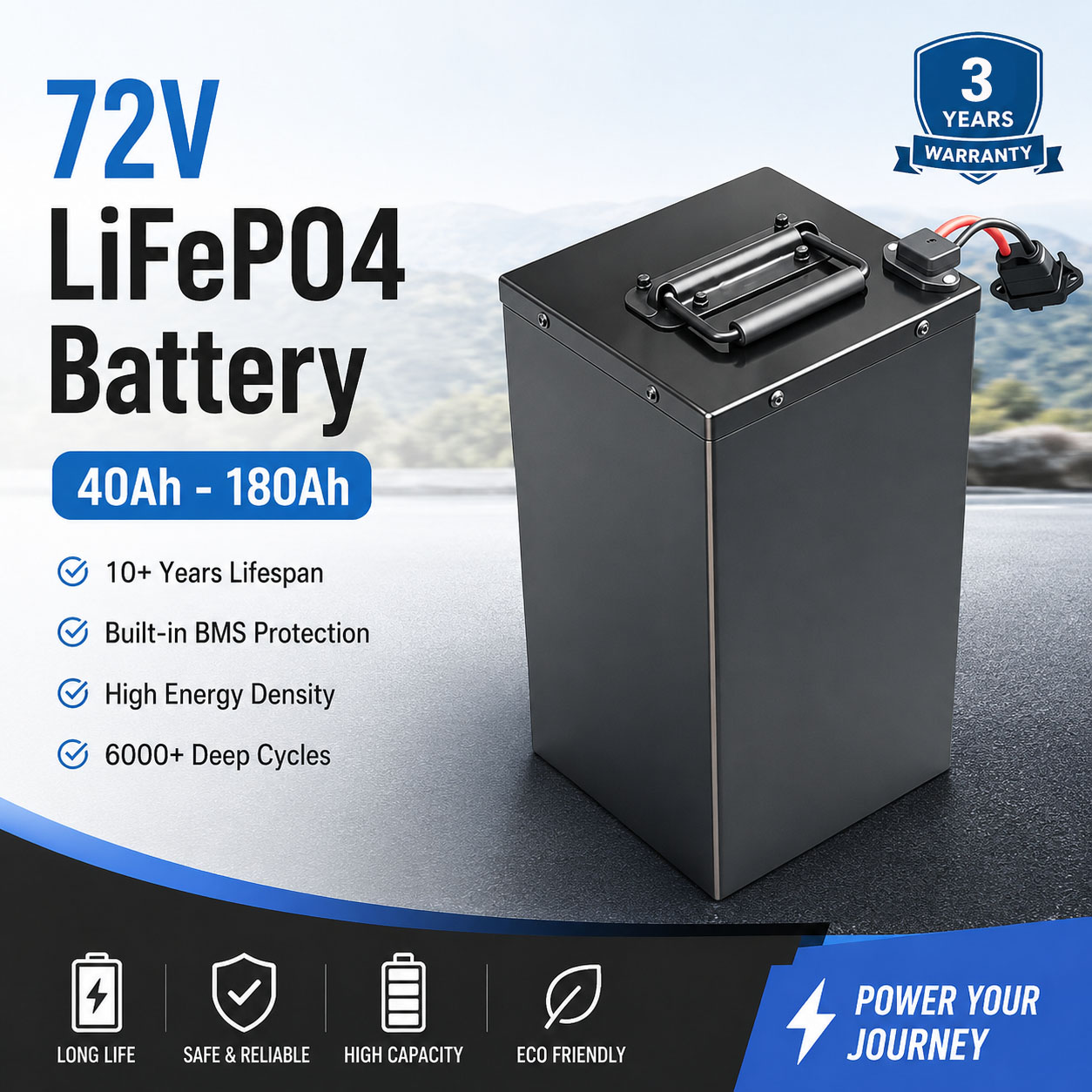 72V 60Ah Lifepo4 Battery Pack - بطارية ليثيوم أيون جديدة للطاقة النظيفة